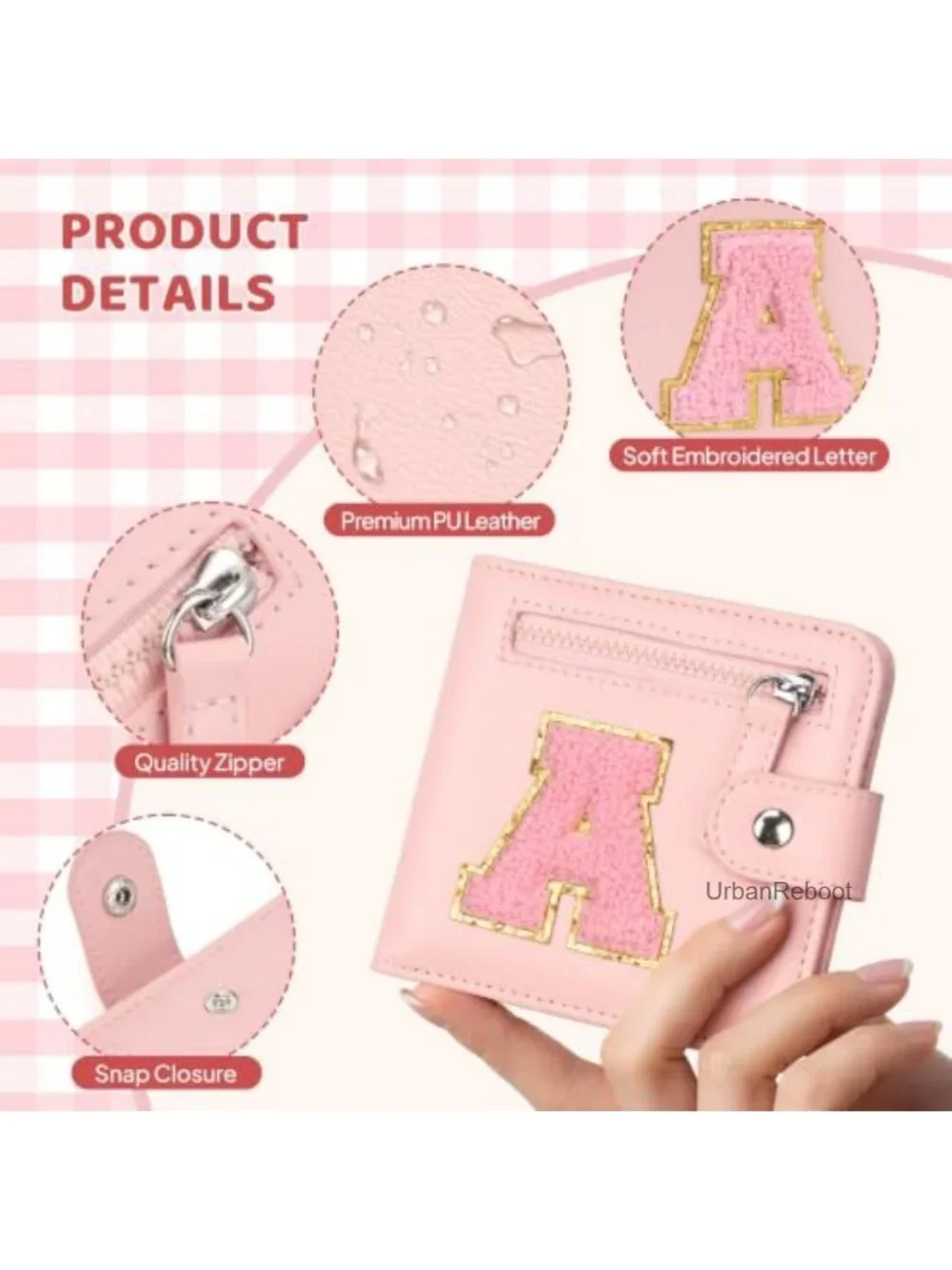 Girls Personalized Wallet Faux Leather Compact Purse with Card Slots